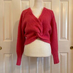 NWT Express Bright Pink Twisted Cropped Reversible Sweater Size XS